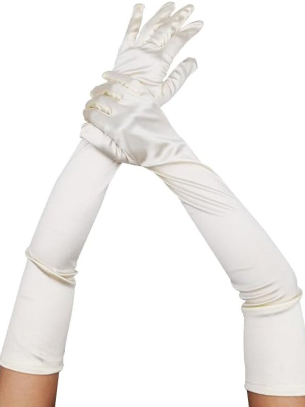 Women's beige 1920s Elbow Length Stretchy Satin Long Opera Gloves